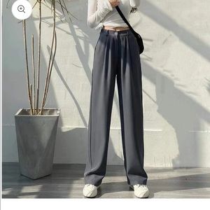 Loose casual straight-leg drape, thin high-waisted wide-leg pants